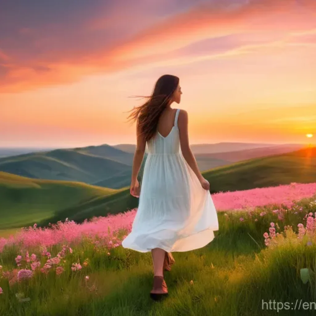 감정 인식 대화의 심리학 - **Prompt 1: "A young woman, approximately 20 years old, with long flowing brown hair, stands on a vi...