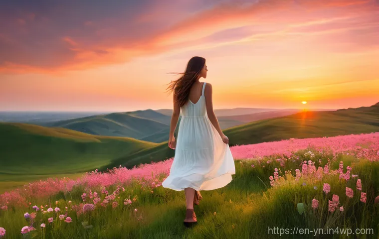 감정 인식 대화의 심리학 - **Prompt 1: "A young woman, approximately 20 years old, with long flowing brown hair, stands on a vi...