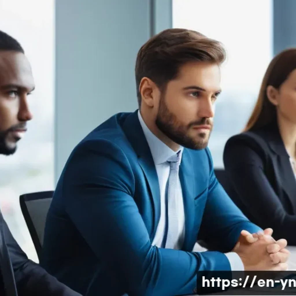 상대방의 감정 반응 분석하기 - A diverse group of professional adults engaged in a business meeting around a modern conference tabl...