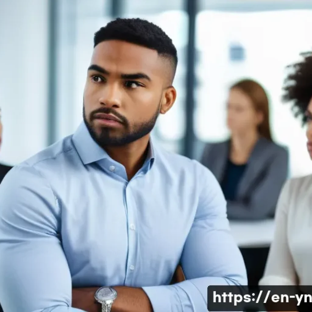 상대방의 감정을 파악하는 연습 방법 - A diverse group of people sitting in a modern office meeting room, engaged in a conversation with fo...