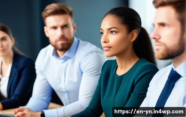 실제 사례로 배우는 감정 인식 대화 - A diverse group of professionals engaged in a modern office meeting, capturing subtle body language ...