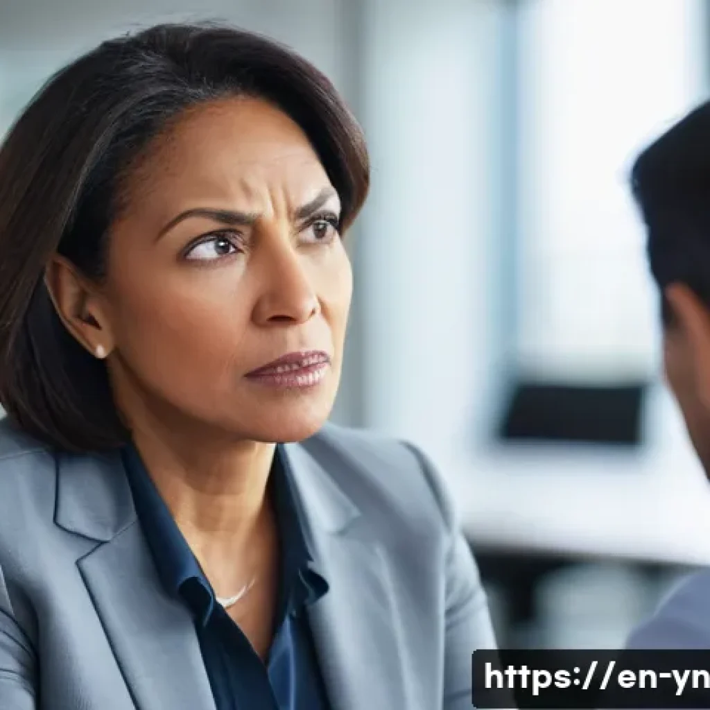 상대방의 감정을 통찰하는 방법 - A close-up portrait of a diverse middle-aged professional woman during a conversation, showing a bri...