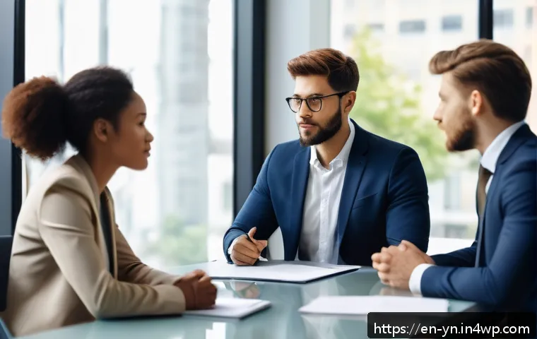 감정 인식 대화를 통한 문제 해결 전략 - A diverse group of professionals engaged in a calm, constructive meeting around a modern conference ...