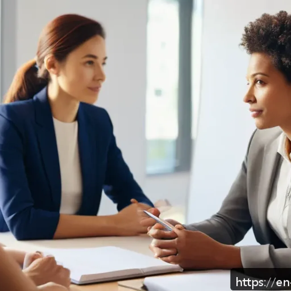감정과 공감의 차이를 이해하기 - A serene, softly lit office meeting room scene showing a diverse group of professional adults engage...