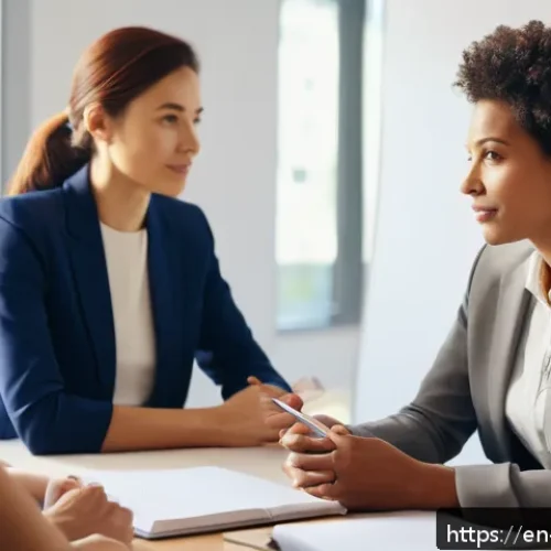 Home 30 감정과 공감의 차이를 이해하기 - A serene, softly lit office meeting room scene showing a diverse group of professional adults engage...