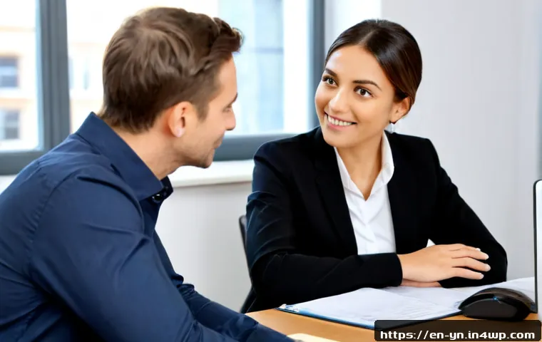 감정 인식을 높이는 칭찬 기술 - Photorealistic workplace mentoring scene, a warm middle-aged manager attentively recognizing a young...
